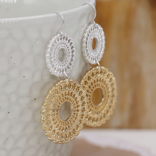 Silver and Gold Double Circle Lace Earrings by Peace of Mind